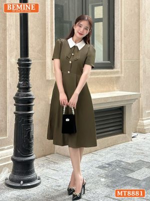 Đầm thiết kế cổ sen đính nơ tay ngắn dáng xoè MT8881