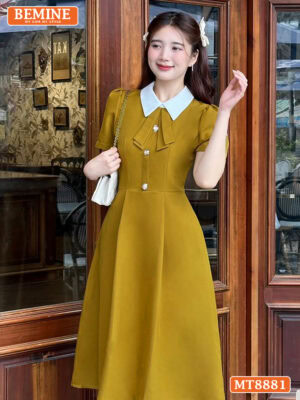 Đầm thiết kế cổ sen đính nơ tay ngắn dáng xoè MT8881 22