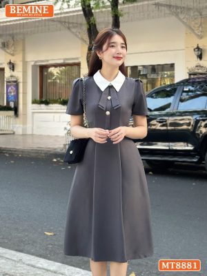 Đầm thiết kế cổ sen đính nơ tay ngắn dáng xoè MT8881 8