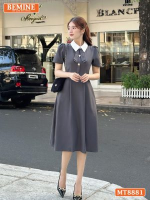 Đầm thiết kế cổ sen đính nơ tay ngắn dáng xoè MT8881 6