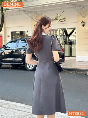 Đầm thiết kế cổ sen đính nơ tay ngắn dáng xoè MT8881 9