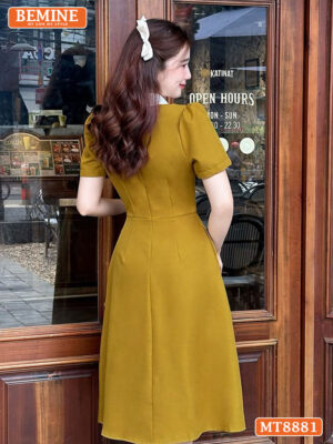 Đầm thiết kế cổ sen đính nơ tay ngắn dáng xoè MT8881 24