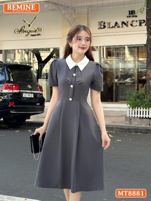 Đầm thiết kế cổ sen đính nơ tay ngắn dáng xoè MT8881 7