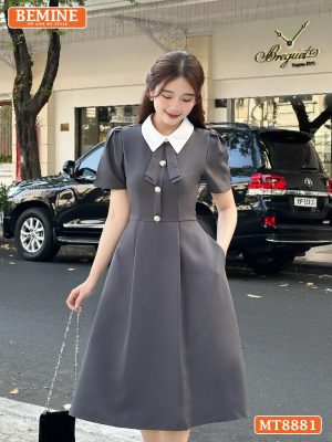 Đầm thiết kế cổ sen đính nơ tay ngắn dáng xoè MT8881 5
