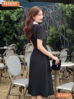 Đầm thiết kế BEMINE cổ sen đính nơ dáng xoè MT8881