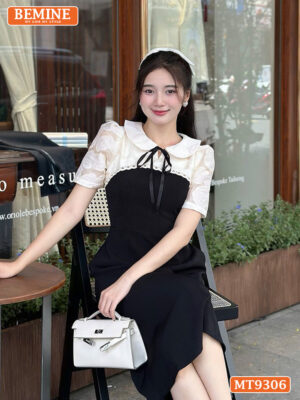 Đầm thiết kế cổ sen đính nơ tơ hoa nổi dáng chữ A MT9306 3