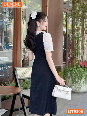 Đầm thiết kế cổ sen đính nơ tơ hoa nổi dáng chữ A MT9306 4