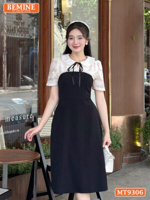 Đầm thiết kế cổ sen đính nơ tơ hoa nổi dáng chữ A MT9306 1