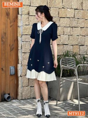 Đầm thiết kế cổ sen đính nơ tùng xếp ly MT9512 1