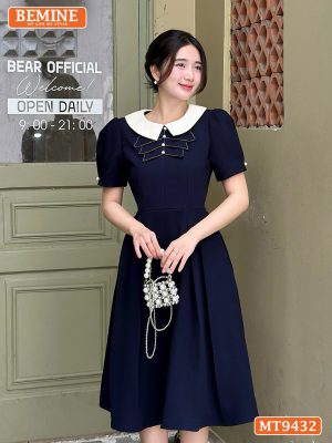 Đầm thiết kế cổ sen đính nút tay phồng dáng dài MT9432 1