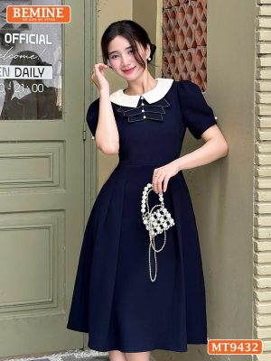 Đầm thiết kế cổ sen đính nút tay phồng dáng dài MT9432 3