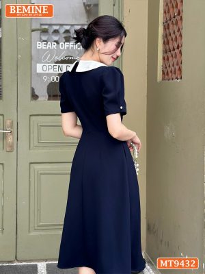 Đầm thiết kế cổ sen đính nút tay phồng dáng dài MT9432 4