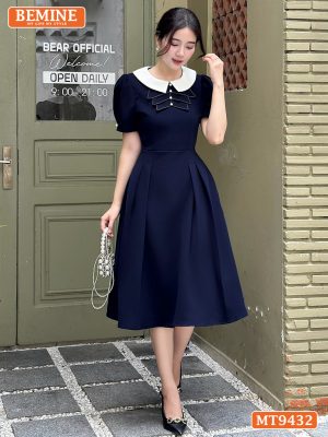 Đầm thiết kế cổ sen đính nút tay phồng dáng dài MT9432 2