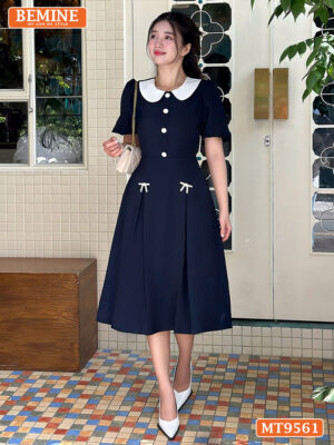 Đầm thiết kế cổ sen tay lồng đèn dáng dài MT9561