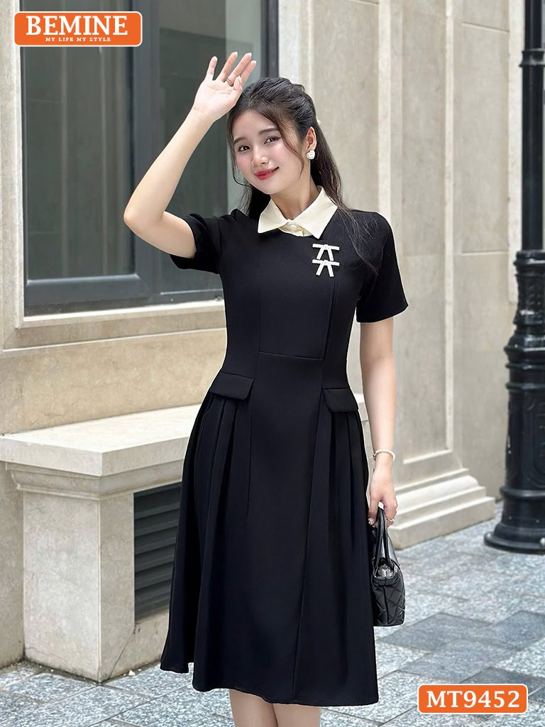 Mẹo chọn quần áo cho người có thân hình tròn trĩnh Đầm thiết kế cổ sen vạt đắp dáng dài MT9452 2