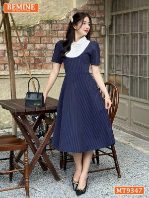 Đầm thiết kế cổ sen xếp ly dáng dài MT9347 2