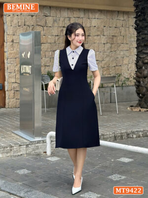 Đầm thiết kế cổ sơ mi dáng chữ A giả yếm MT9422