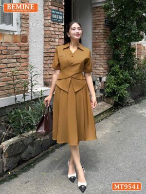 Đầm thiết kế cổ sơ mi dáng dài vạt chéo tùng xếp ly MT9541 3