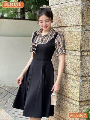 Đầm thiết kế cổ sơ mi giả yếm ngực đính nơ MT9367 5