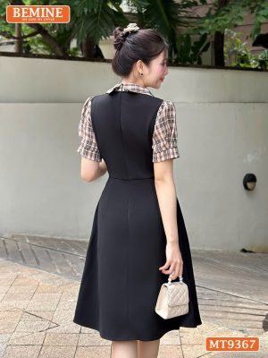 Đầm thiết kế cổ sơ mi giả yếm ngực đính nơ MT9367 6
