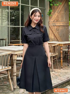 Đầm thiết kế cổ sơ mi túi hộp dáng xoè MT8962 3