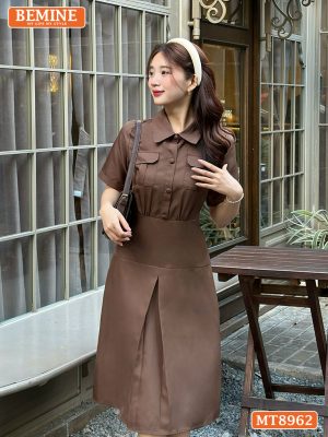 Đầm thiết kế cổ sơ mi túi hộp dáng xoè MT8962 9