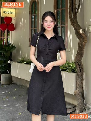 Đầm thiết kế cổ sơ mi phối nút bọc tay ngắn MT9033