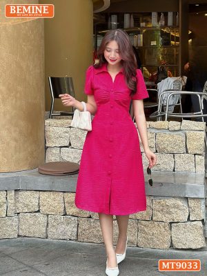 Đầm thiết kế cổ sơ mi phối nút bọc tay ngắn MT9033 6