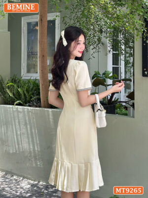 Đầm thiết kế cổ tròn đính nút dáng đuôi cá có xếp ly MT9265 5