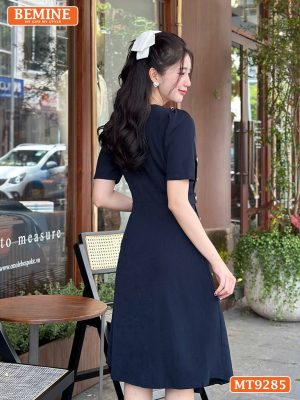 Đầm thiết kế cổ tròn đính nút dáng xếp ly MT9285 4