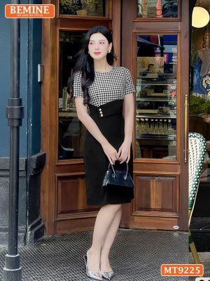 Đầm thiết kế cổ tròn eo kiểu đính nút dáng chữ A MT9225