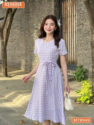Đầm thiết kế cổ tròn eo thắt nơ dáng xoè MT8949