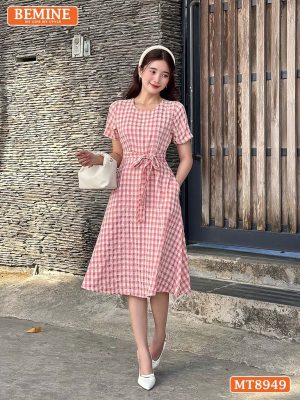 Đầm thiết kế cổ tròn eo thắt nơ dáng xoè MT8949 11