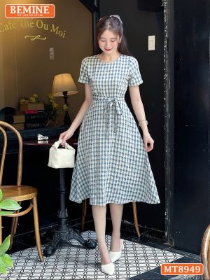 Đầm thiết kế cổ tròn eo thắt nơ dáng xoè MT8949 8