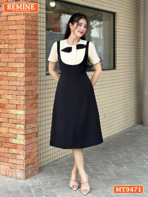 Đầm thiết kế cổ tròn giả yếm nơ kiểu dáng chữ A MT9471 2