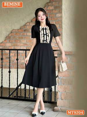Đầm thiết kế cổ tròn phối ren đính nơ dáng chữ A MT9204 2