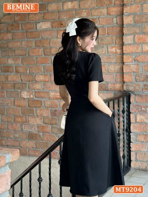 Đầm thiết kế cổ tròn phối ren đính nơ dáng chữ A MT9204 4