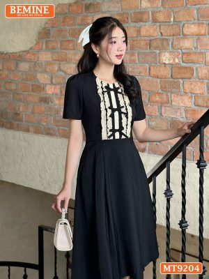 Đầm thiết kế cổ tròn phối ren đính nơ dáng chữ A MT9204 3