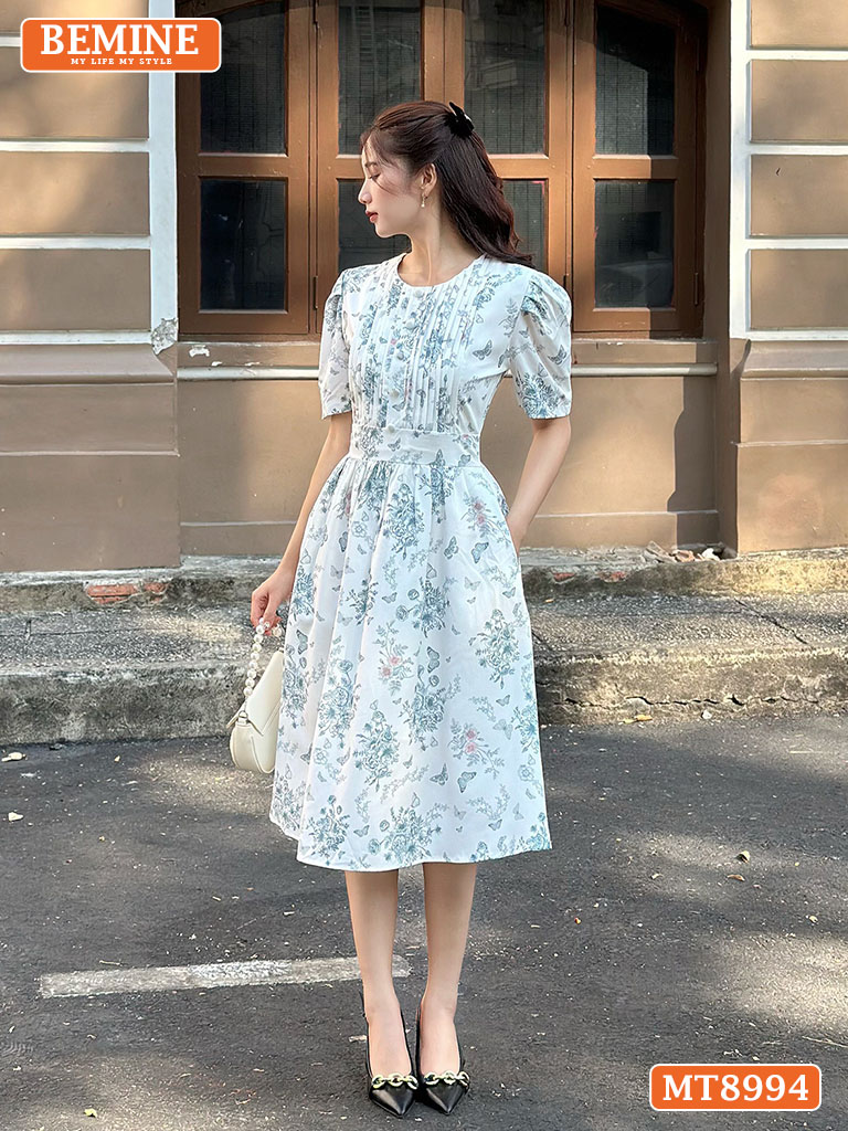 Đầm thiết kế cổ tròn xếp ly ngực dáng xoè MT8994 1