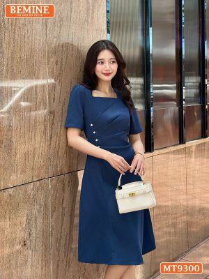 Đầm thiết kế cổ vuông nhún eo đính ngọc dáng chữ A MT9300 2