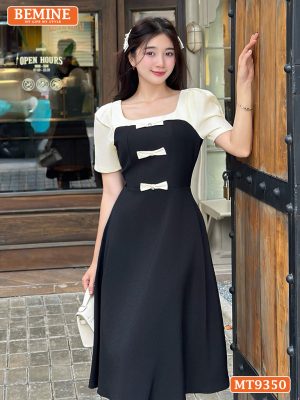 Đầm thiết kế cổ vuông phối nơ tay phồng MT9350 1