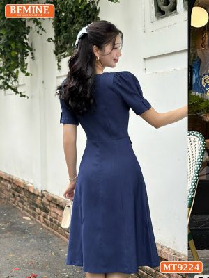 Đầm thiết kế cổ vuông tay phồng đính nút dáng xòe MT9224 4