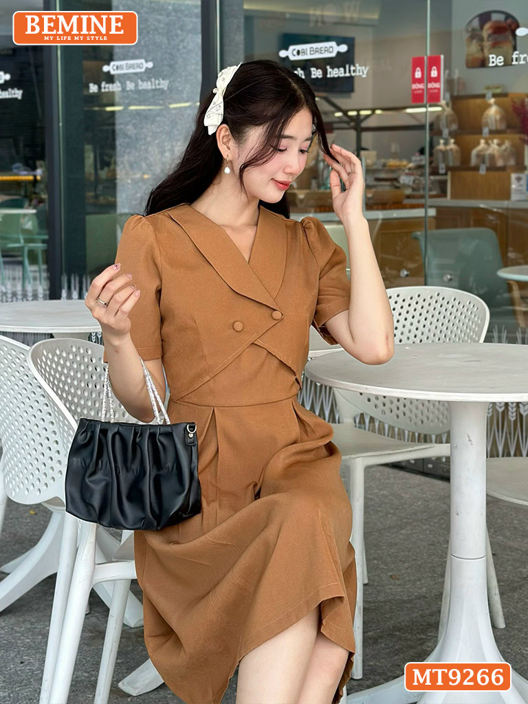 Đầm thiết kế giả vest chéo vạt đính nút dáng xòe MT9266 3