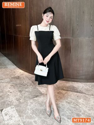 Đầm thiết kế giả yếm có thắt lưng dáng xòe MT9174 2