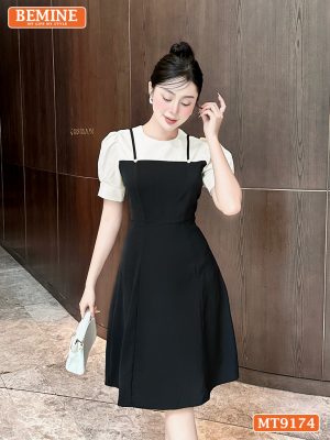 Đầm thiết kế giả yếm có thắt lưng dáng xòe MT9174 1