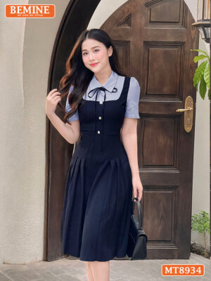 Đầm thiết kế phối cổ sơ mi tùng xếp ly MT8934 2