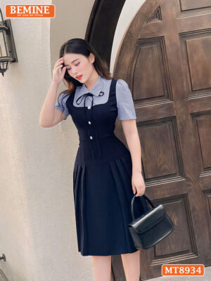 Đầm thiết kế phối cổ sơ mi tùng xếp ly MT8934 3