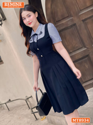 Đầm thiết kế phối cổ sơ mi tùng xếp ly MT8934