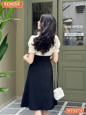 Đầm thiết kế phối lưới cổ đính nút dáng xòe MT9274 4