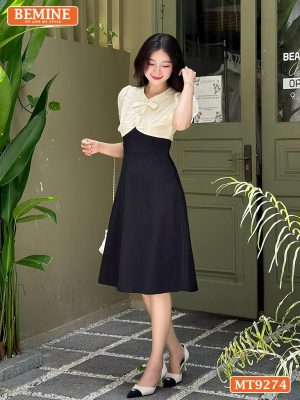 Đầm thiết kế phối lưới cổ đính nút dáng xòe MT9274 3